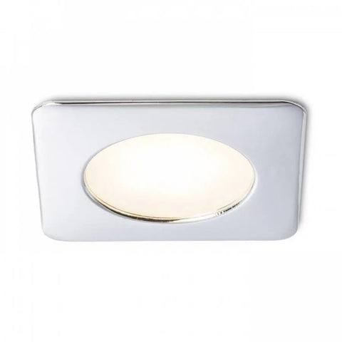 INEZ SQ kromi 12V upotettava LED-valaisin pyöreällä keskuksella – Pieni ja tyylikäs valaistusratkaisu huonekaluihin tai muihin kompakteihin tiloihin.