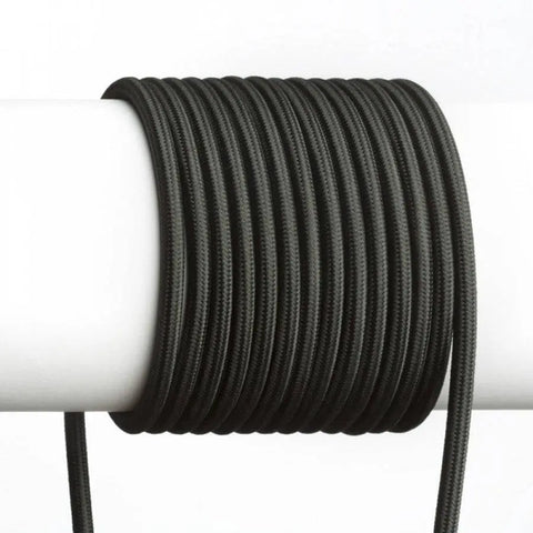 Musta 3x0,75mm² tekstiilikaapeli metrittäin.