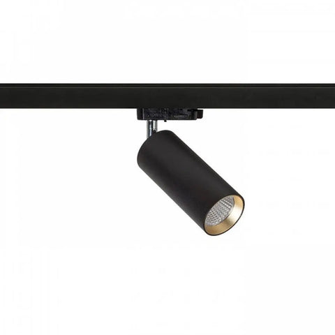 MAVRO musta/kultainen LED-kohdevalaisin 3-vaihekiskoon, tehokas 12W LED