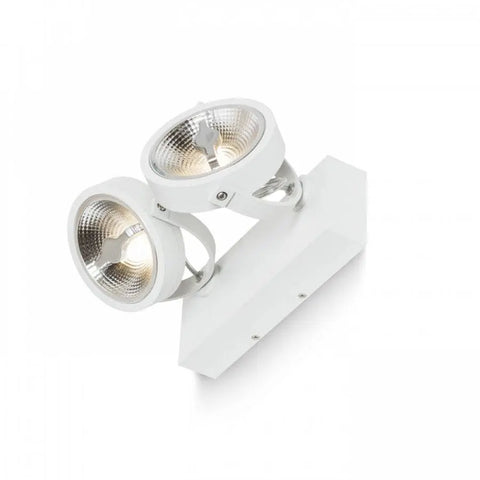 Valkoinen KELLY LED II -seinävalaisin kahdella LED-valonlähteellä ja modernilla muotoilulla.