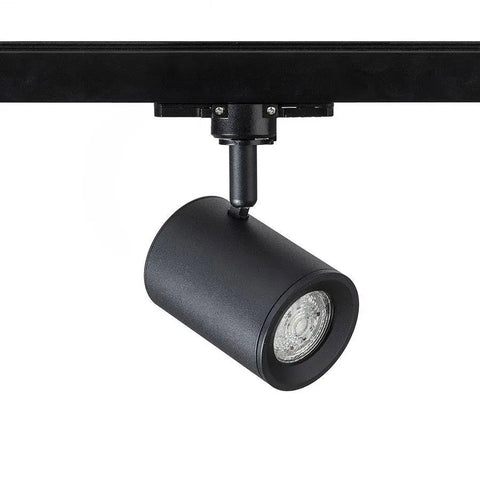 Musta CADENZA 3-vaihekiskovalaisin LED GU10 10W, tarkka ja tyylikäs valaistus vaalealla taustalla.