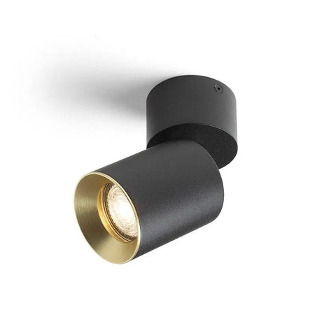 Musta GU10 LED-kattovalaisin harjatulla messinkipäätteellä.