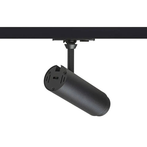 FOCUS 12 LED-valaisin mustana 1-vaihekiskossa, näyttäen valaisimen pyöreän muodon ja kiinnityksen.