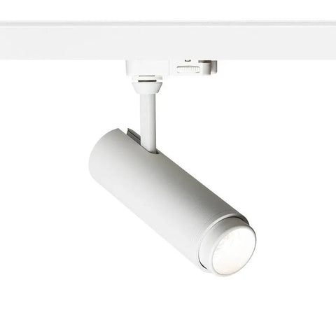 Lähikuva FOCUS 12 valkoisesta LED-spotista, 3-vaihekiskovalaisin.