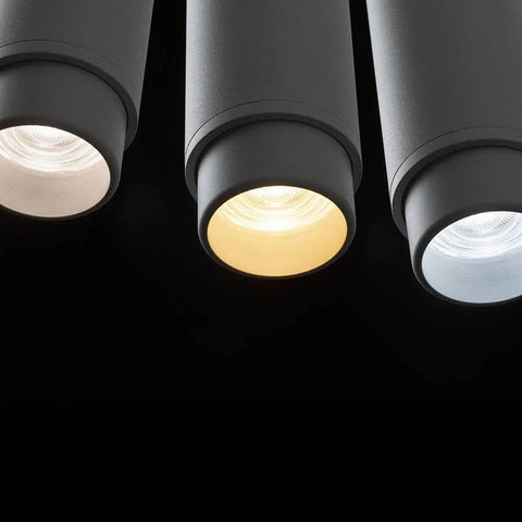 FOCUS 12 LED-spottivalaisin musta ja versio, eri värilämpötiloilla.