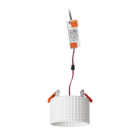 Valkoinen Eco PLA MARENGA RD3 60 upotettu LED-valaisin, liitos ja muuntaja – LED-valaisin, jossa mukana muuntaja ja liitoselementit.