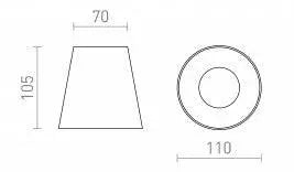 VOLCA kattovalaisin, tekniset mitat: halkaisija 110 mm, korkeus 105 mm