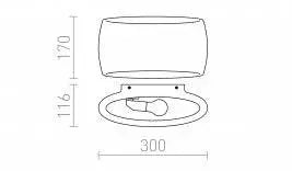 Tekninen piirros: mitat leveys 300 mm, korkeus 170 mm, syvyys 116 mm