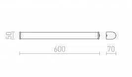 CORAZON 60 LED-valaisimen mitat, pituus 600mm, leveys 50mm, IP44-luokiteltu