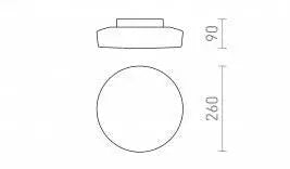 ZARA LED 26 -kattovalaisimen tekninen piirros ja mitat (halkaisija 260 mm, korkeus 90 mm)