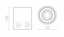 COLES kattovalaisimen mitat, 25° kallistuskulma ja 130 mm leveys