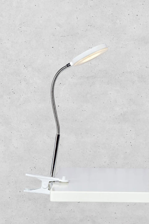 Markslöjd FLEX – 1-lågig klämlampa, vit/krom (106470)