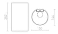 RON W 15/25 seinä Polycotton musta/valkoinen PVC 230V LED E27 15W – valmistajan mittapiirros (R14544)