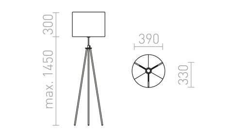 GARDETTE lattiavalaisin musta alumiini LED E27 15W – valmistajan mittapiirros (R12489)