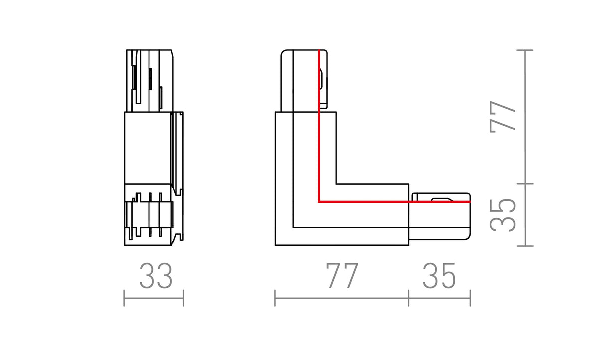 EUTRAC L-liitin 3-vaiheisiin kiskoihin 230V valkoinen, musta, hopeanharmaa – valmistajan mittapiirros (R11326,R11327,R11328)