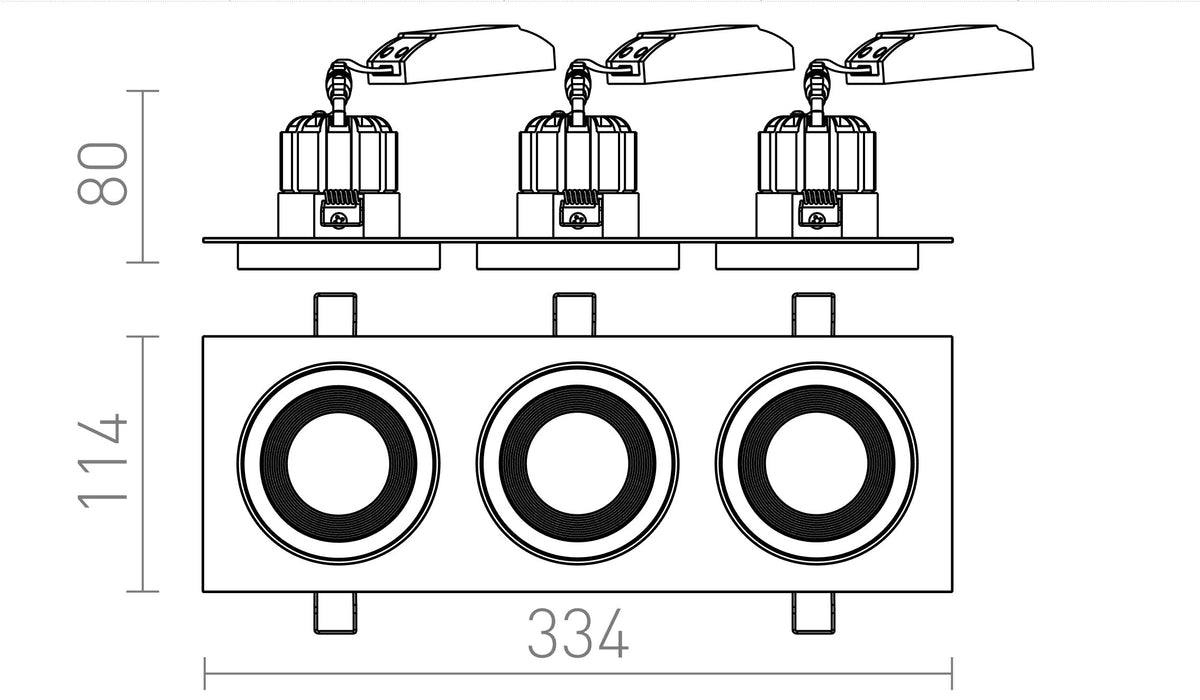 Rendl SHARM SQ III dimbar infälld armatur – måttskiss
