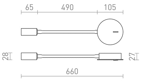 Rendl VALE LED-seinävalaisin, taipuisa varsi – valmistajan mittapiirros (R13647,R13648)