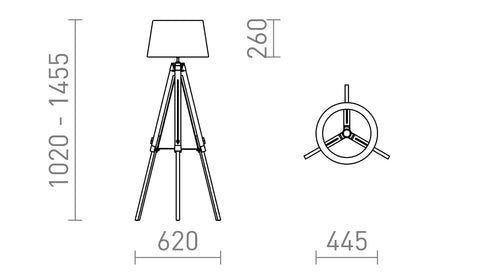 ALVIS/RIDICK golvlampa blank svart guldfolie/bambu/svart 230V LED E27 15W – måttskiss