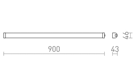 Rendl TONIC 90 LED-seinävalaisin, oma kytkin – valmistajan mittapiirros (R14122,R14121)