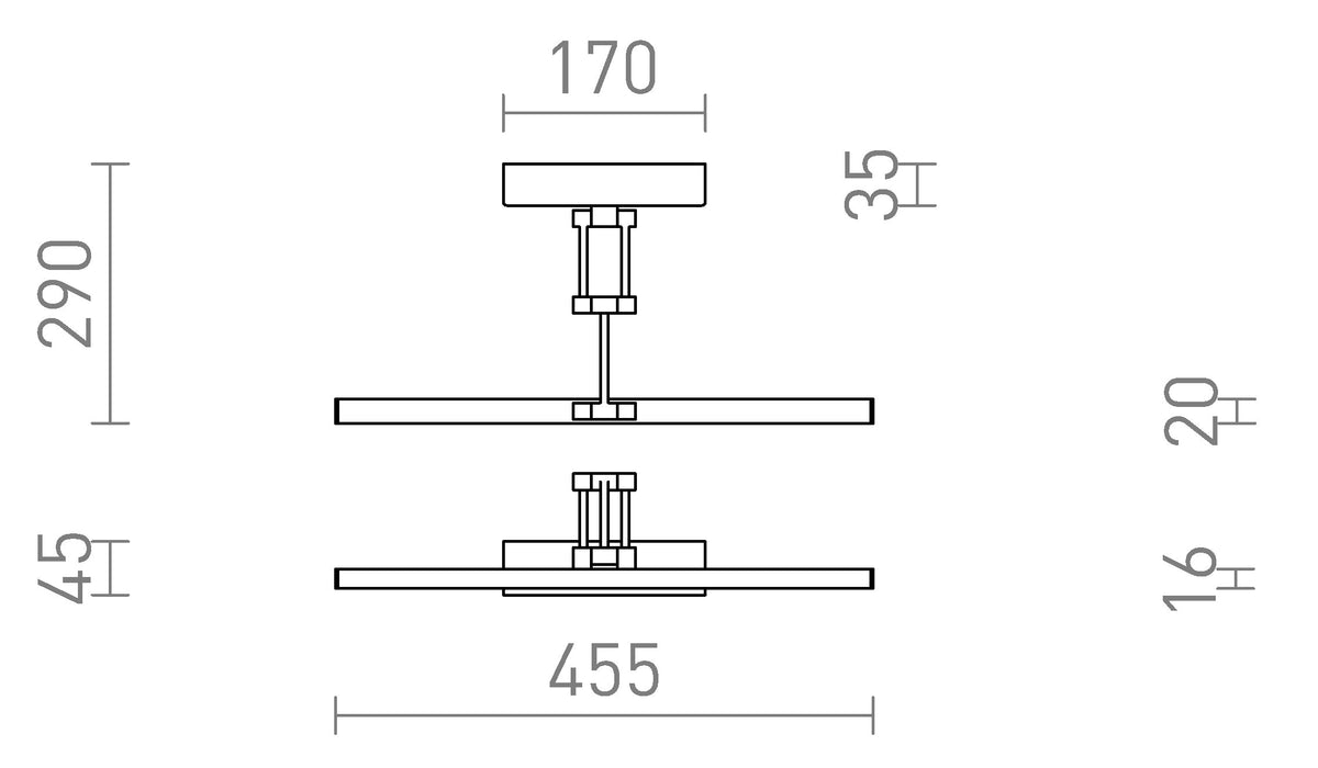 Rendl FRIDA 46 LED-tavelbelysning, antikmässing, 8 W, 3000 K – måttskiss