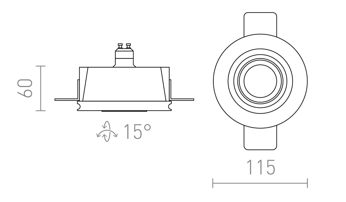 DAYTONA suunnattu 230V LED GU10 8W – valmistajan mittapiirros (R14162,R14161,R14160)