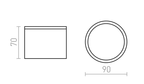 SKY pinta-asennettava 230V GX53 7W IP65 – valmistajan mittapiirros (R14231,R14230,R14229)