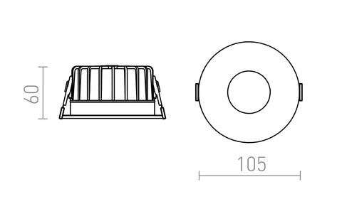 FLEUR IP54 DIMM upotettu 230V LED 15W 60° IP54 3000K – valmistajan mittapiirros (R14233,R14232)