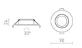 NEFRIT DIMM upotettu 230V LED 6W 36° 3000K – valmistajan mittapiirros (R14235,R14234)