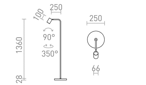 FLYNN I lattia 230V LED GU10 9W – valmistajan mittapiirros (R14264,R14265,R14263)