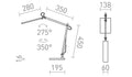 Rendl NORMA LED-pöytävalaisin, nivelvarsi – valmistajan mittapiirros (R14293)