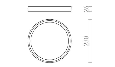 LANA 23 pinta-asennettava muovi 230V LED 18W 3000K 4000K 6000K – valmistajan mittapiirros (R14303,R14302,R14301)