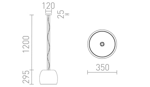 ORLANDO 35 riippuvalaisin kirkas 230V LED E27 24W – valmistajan mittapiirros (R14395,R14396)