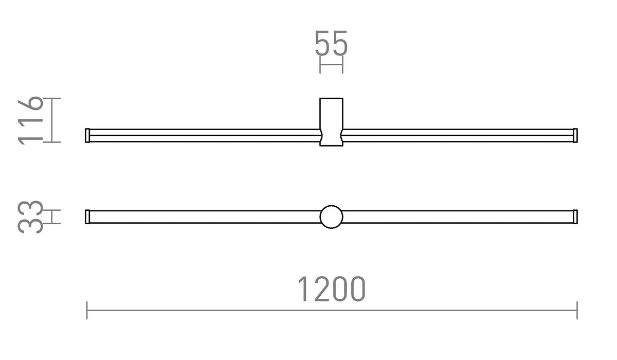 CLARIS 120 pinta-asennettava musta valkoinen akryyli 230V LED 2x12W 3000K – valmistajan mittapiirros (R14412)