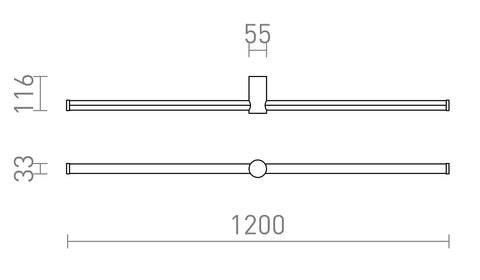 CLARIS 120 pinta-asennettava musta valkoinen akryyli 230V LED 2x12W 3000K – valmistajan mittapiirros (R14412)