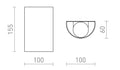 CAPRI R seinä 230V LED GU10 2x9W – valmistajan mittapiirros (R14414,R14415,R14413)
