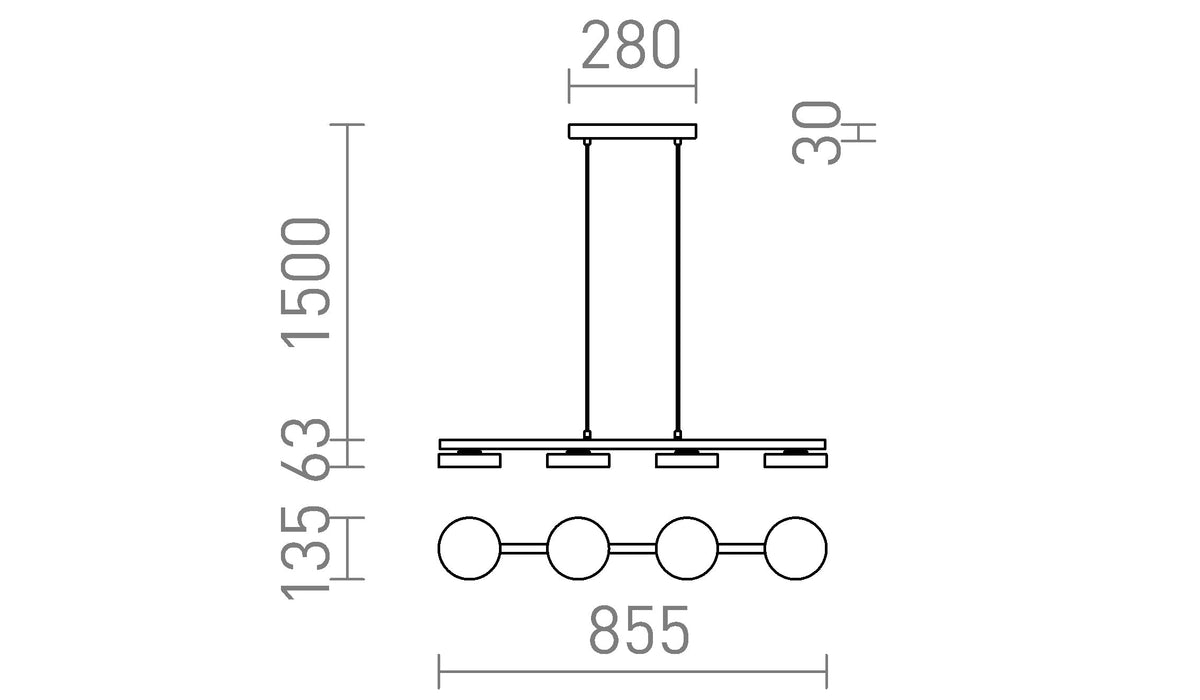 Rendl ARETHA IV LED-pendellampa – måttskiss