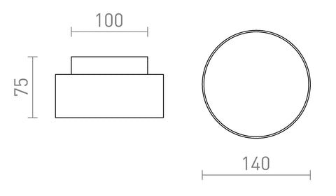 MARLENE 14 pinta-asennettava 230V LED 18+6W 3000K – valmistajan mittapiirros (R14340,R14341,R14339)