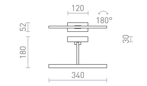 FRESCO 34 seinä vanha messinki 230V LED 6W 3000K – valmistajan mittapiirros (R14526)