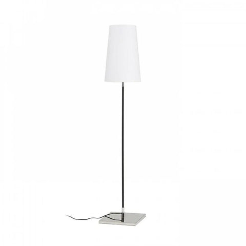 LULU lattiavalaisin, valkoinen varjostin, moderni E27-kantainen LED-valaisin, kromattu pohja ja musta varsi.