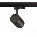 Musta CONNOR 3-vaihekiskovalaisin kuvattuna takaa, asennettuna mustaan kiskojärjestelmään. Tyylikäs, minimalistinen design, joka sulautuu saumattomasti mihin tahansa sisustukseen.