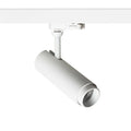 Valkoinen FOCUS 12 LED-spotti asennettuna 3-vaihekiskoon.