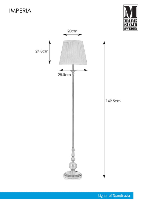 Markslöjd IMPERIA – 1-valoinen lattiavalaisin, messinki/valkoinen – valmistajan mittapiirros
