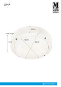Markslöjd LUNA – plafondi, musta/valkoinen, leveys 22,0 cm – valmistajan mittapiirros
