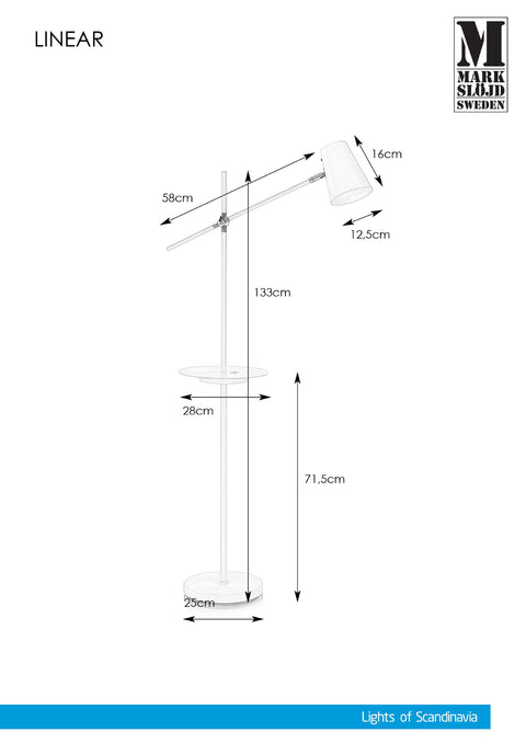 Markslöjd LINEAR-lattiavalaisin USB-liitännällä, valkoinen, E14 – valmistajan mittapiirros