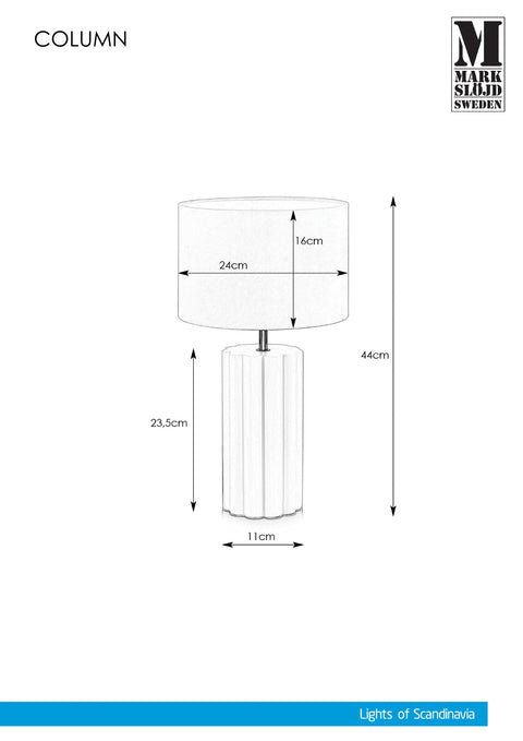 Markslöjd COLUMN – pöytävalaisin, valkoinen, 44 cm – valmistajan mittapiirros
