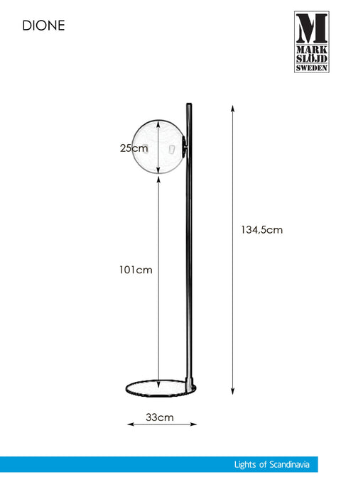 Markslöjd DIONE – lattiavalaisin, antiikkimessinki/savunharmaa, leveys 33,0 cm – valmistajan mittapiirros
