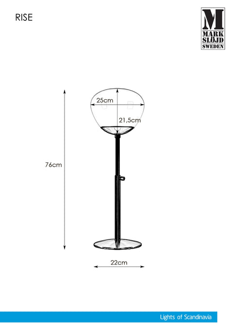 Markslöjd RISE – pöytävalaisin, antiikkimessinki/valkoinen, 75 cm – valmistajan mittapiirros