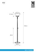 Markslöjd RISE – lattiavalaisin, musta/valkoinen, leveys 26 cm – valmistajan mittapiirros