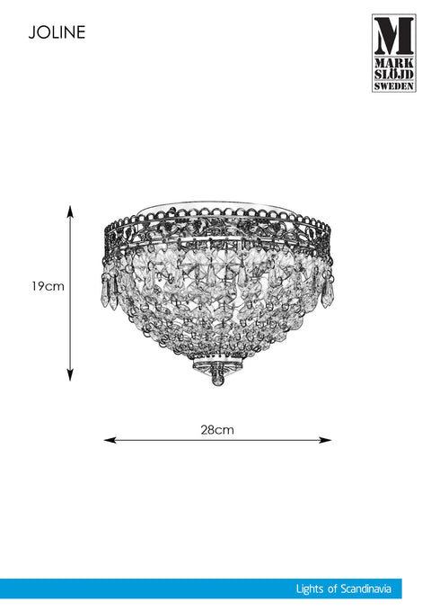 Markslöjd JOLINE – 2-valoinen kattovalaisin, kromi, leveys 28 cm – valmistajan mittapiirros