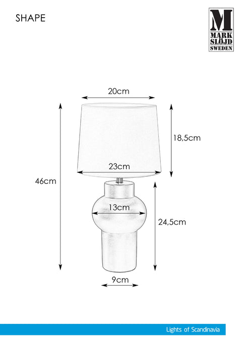 Markslöjd SHAPE – pöytävalaisin, valkoinen/musta, 46,0 cm – valmistajan mittapiirros